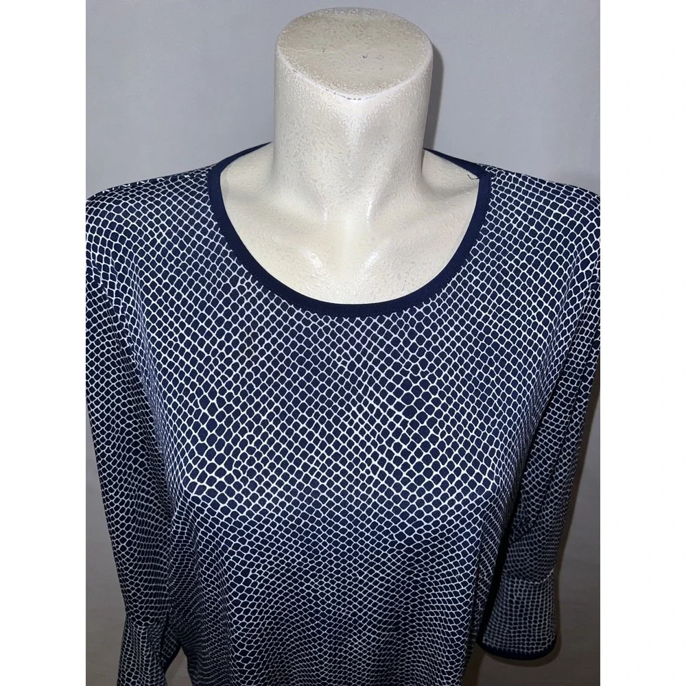 Michael Kors Navy White Geometric Snakeskin Print Bell‎ Sleeve Blouse Top XL